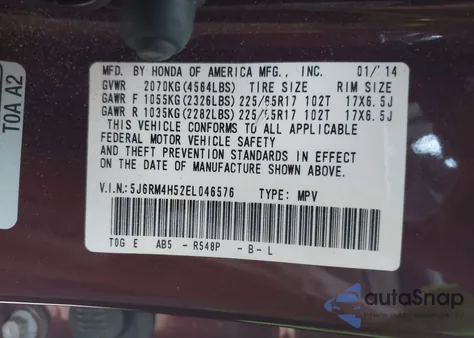 2014 Honda Cr-V Ex z USA, uszkodzony, nr VIN 5J6RM4H52EL046576